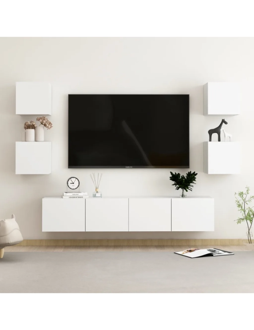 imagem de 6 pcs conjunto de móveis de TV，Mobiliário TV de Salon，Combinação Móvel TV contraplacado branco CFW1352861