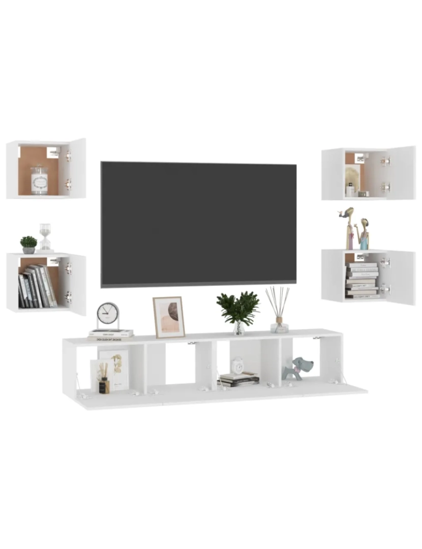 imagem de 6 pcs conjunto de móveis de TV，Mobiliário TV de Salon，Combinação Móvel TV contraplacado branco CFW1352863