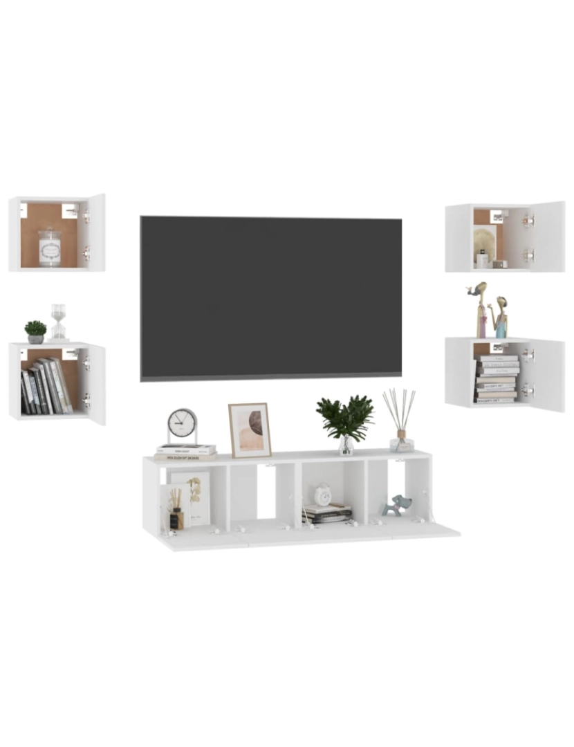 imagem de 6 pcs conjunto de móveis de TV，Mobiliário TV de Salon，Combinação Móvel TV contraplacado branco CFW4592243