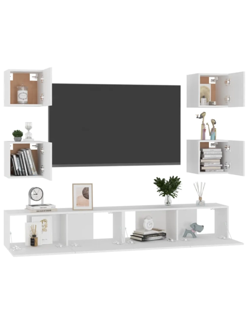 imagem de 6 pcs conjunto de móveis de TV，Mobiliário TV de Salon，Combinação Móvel TV contraplacado branco CFW4556223