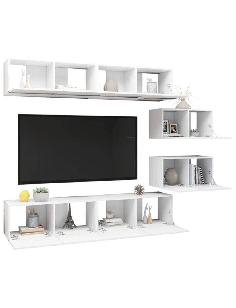imagem de 6 pcs conjunto de móveis de TV，Mobiliário TV de Salon，Combinação Móvel TV contraplacado branco CFW1722923