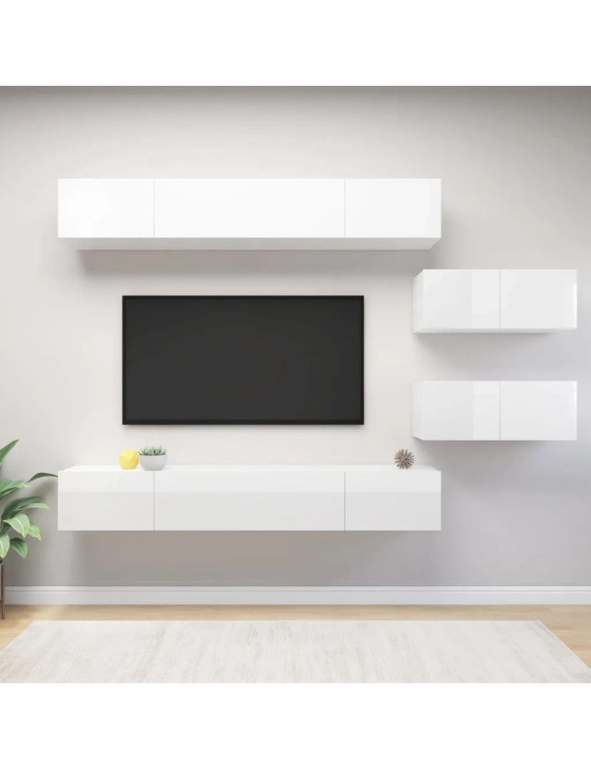 Vidaxl - 6 pcs conjunto de móveis de TV，Mobiliário TV de Salon，Combinação Móvel TV contraplacado branco brilhante CFW731151