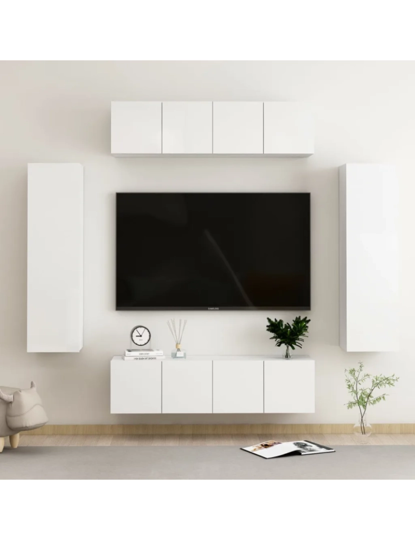 Vidaxl - 6 pcs conjunto de móveis de TV，Mobiliário TV de Salon，Combinação Móvel TV contraplacado branco brilhante CFW696246