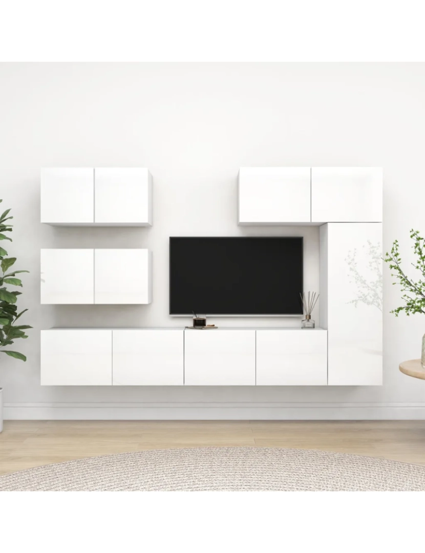 Vidaxl - 6 pcs conjunto de móveis de TV，Mobiliário TV de Salon，Combinação Móvel TV contraplacado branco brilhante CFW250472