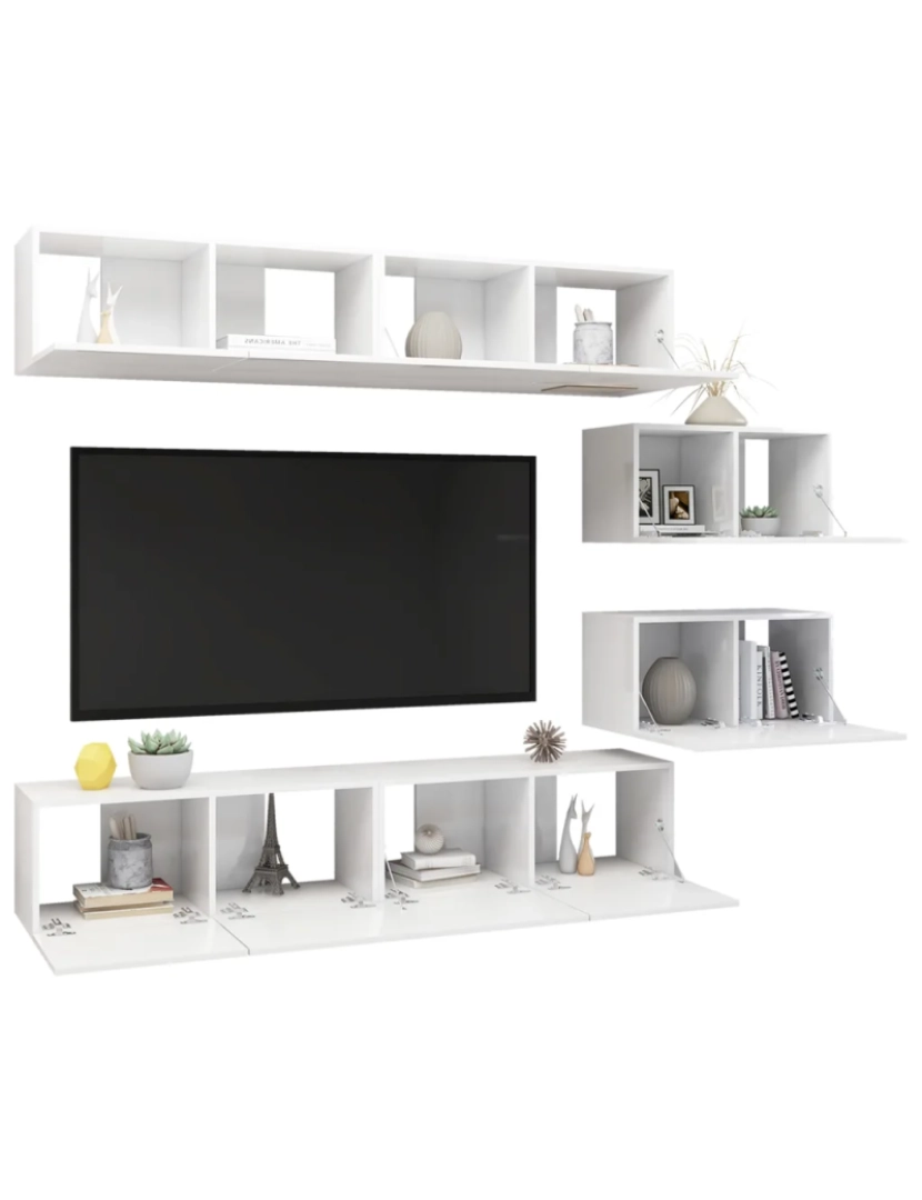 imagem de 6 pcs conjunto de móveis de TV，Mobiliário TV de Salon，Combinação Móvel TV contraplacado branco brilhante CFW9927583