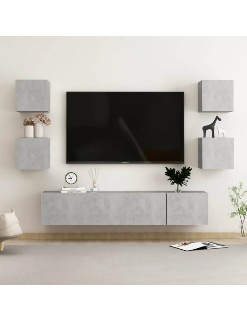 Vidaxl - 6 pcs conjunto de móveis de TV，Mobiliário TV de Salon，Combinação Móvel TV contraplacado cinzento cimento CFW433692