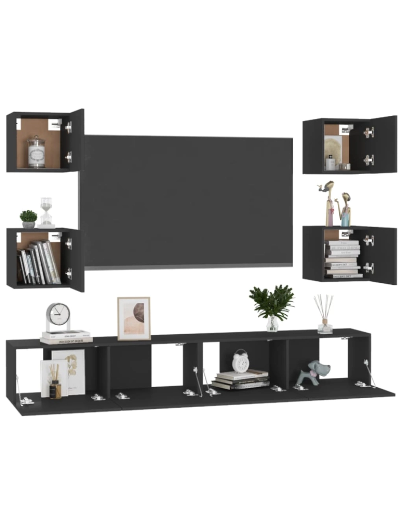 imagem de 6 pcs conjunto de móveis de TV，Mobiliário TV de Salon，Combinação Móvel TV contraplacado preto CFW4061423