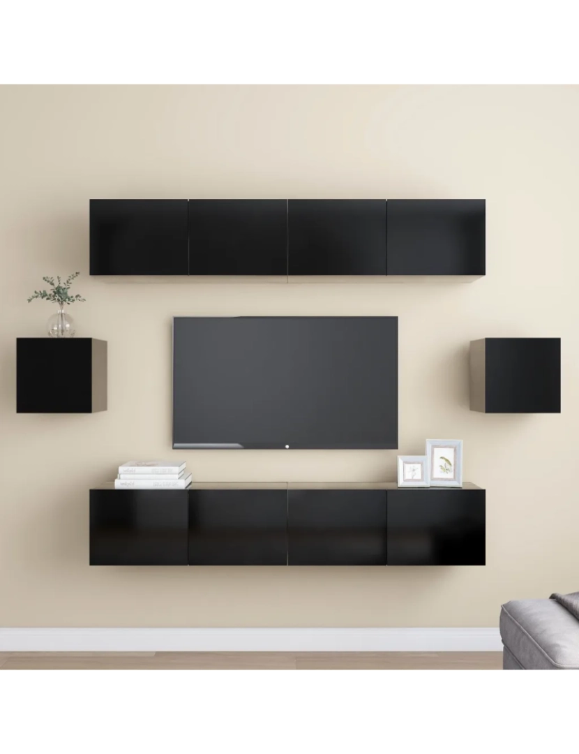 Vidaxl - 6 pcs conjunto de móveis de TV，Mobiliário TV de Salon，Combinação Móvel TV contraplacado preto CFW591898