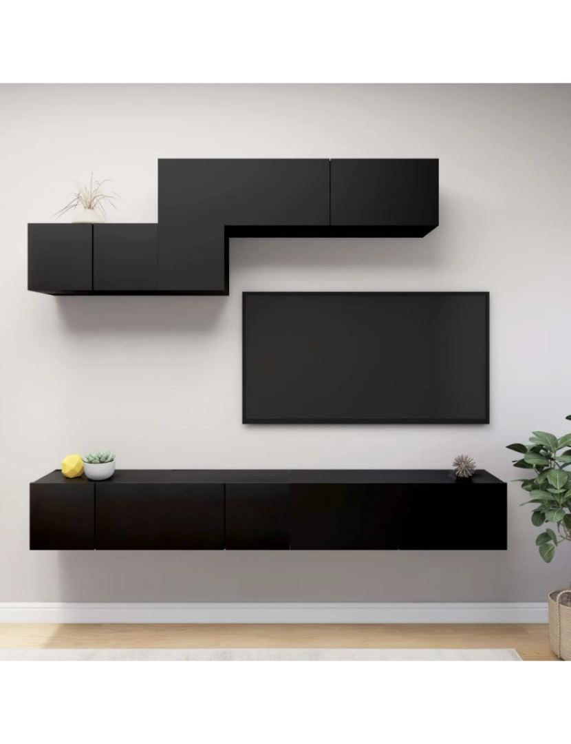 Vidaxl - 6 pcs conjunto de móveis de TV，Mobiliário TV de Salon，Combinação Móvel TV contraplacado preto CFW880923