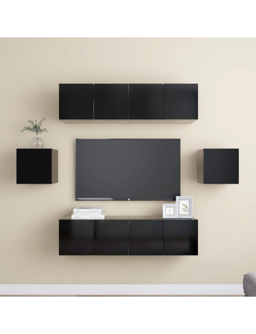 Vidaxl - 6 pcs conjunto de móveis de TV，Mobiliário TV de Salon，Combinação Móvel TV contraplacado preto CFW261604
