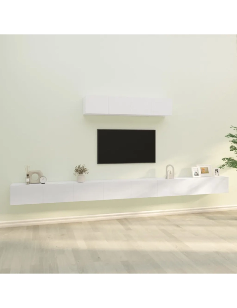 imagem de 6 pcs conjunto móveis de TV，Mobiliário TV de Salon，Combinação Móvel TV madeira processada branco brilhante CFW8419161