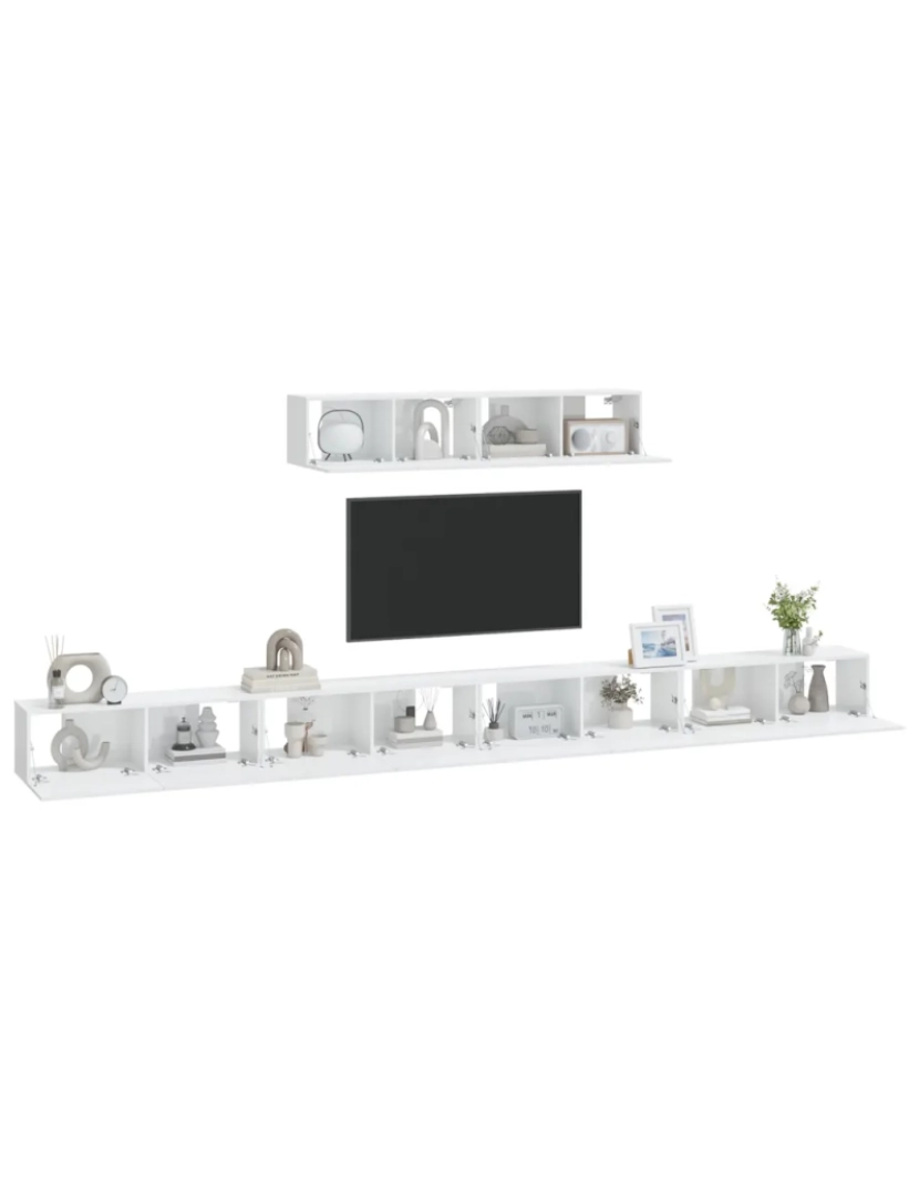 imagem de 6 pcs conjunto móveis de TV，Mobiliário TV de Salon，Combinação Móvel TV madeira processada branco brilhante CFW8419167