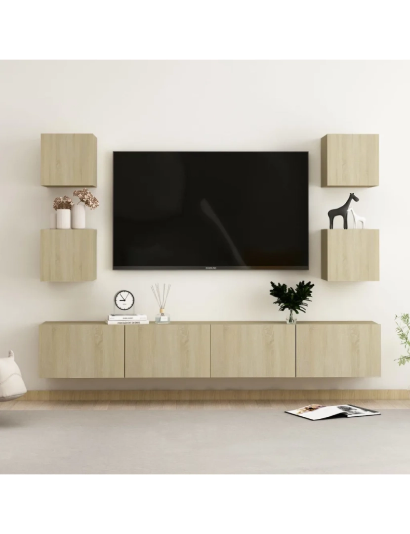 imagem de 6 pcs conjunto de móveis de TV，Mobiliário TV de Salon，Combinação Móvel TV contraplacado cor carvalho sonoma CFW1234451