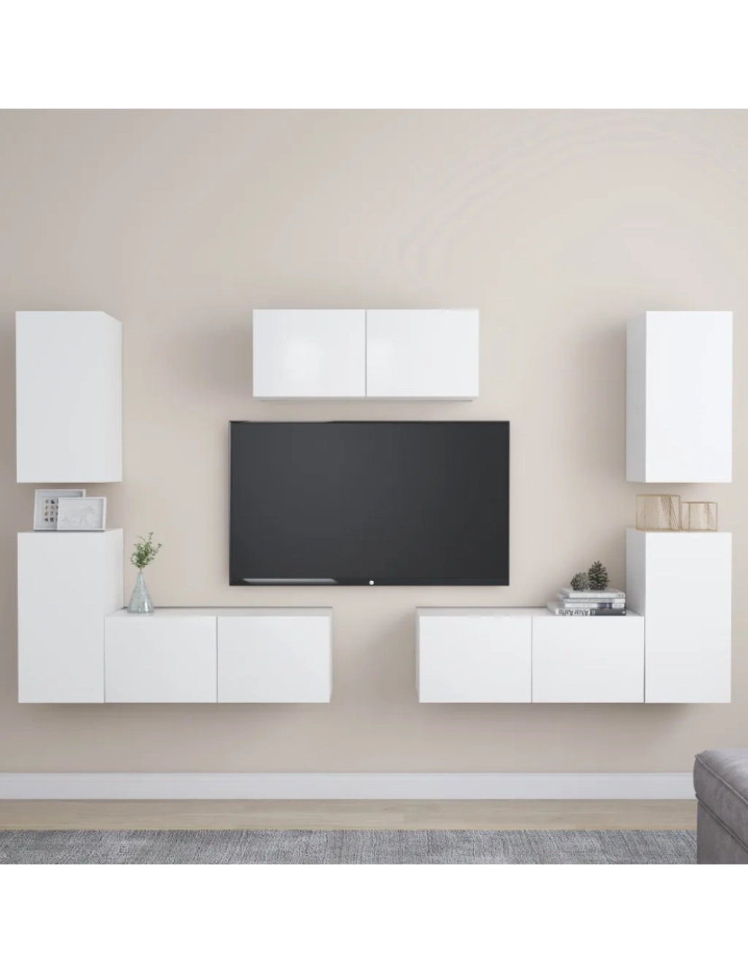 imagem de 7 pcs conjunto de móveis de TV，Mobiliário TV de Salon，Combinação Móvel TV contraplacado branco CFW9002501