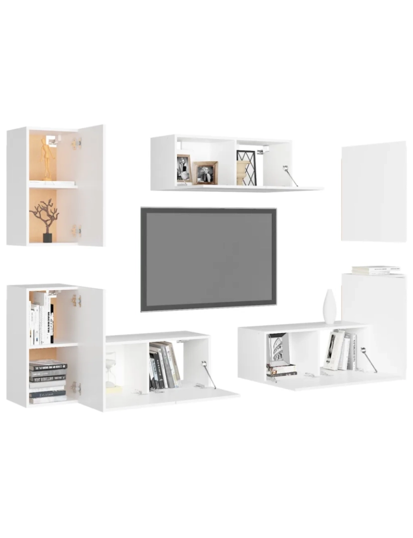 imagem de 7 pcs conjunto de móveis de TV，Mobiliário TV de Salon，Combinação Móvel TV contraplacado branco CFW9002503