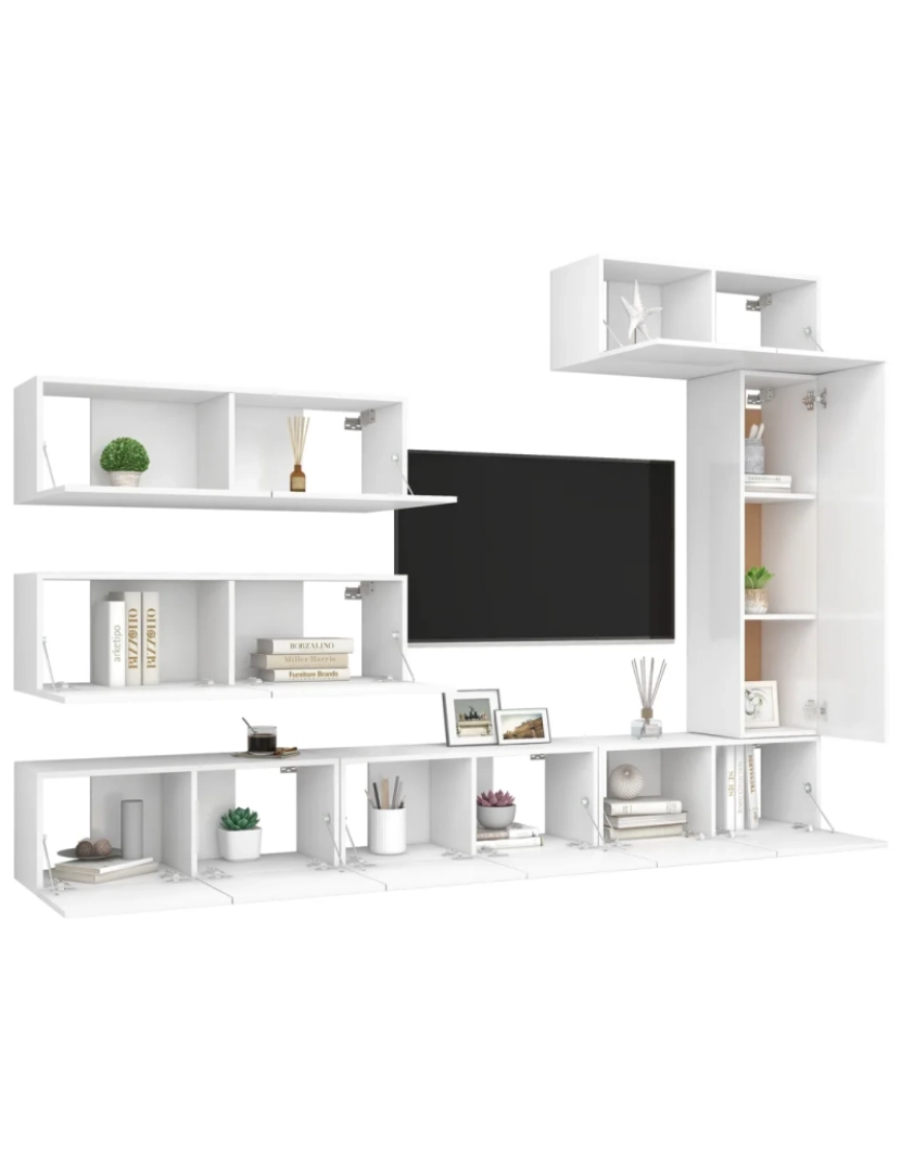 imagem de 7 pcs conjunto de móveis de TV，Mobiliário TV de Salon，Combinação Móvel TV contraplacado branco CFW8320773