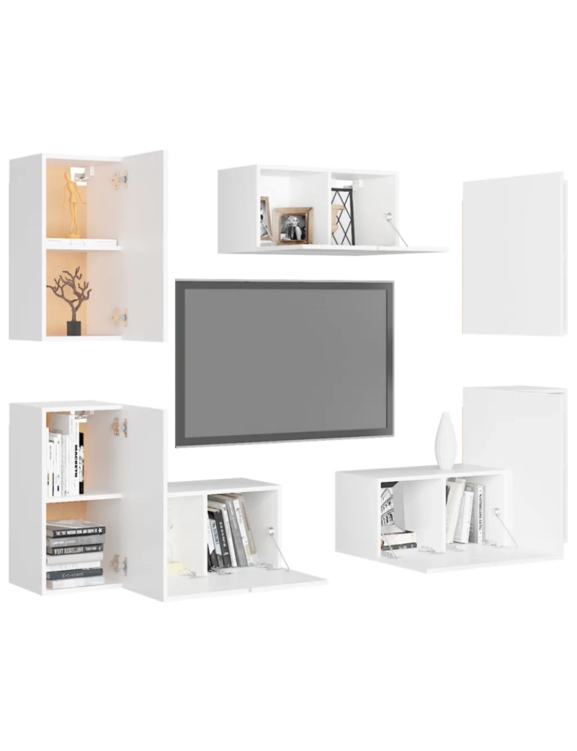 imagem de 7 pcs conjunto de móveis de TV，Mobiliário TV de Salon，Combinação Móvel TV contraplacado branco CFW2072483