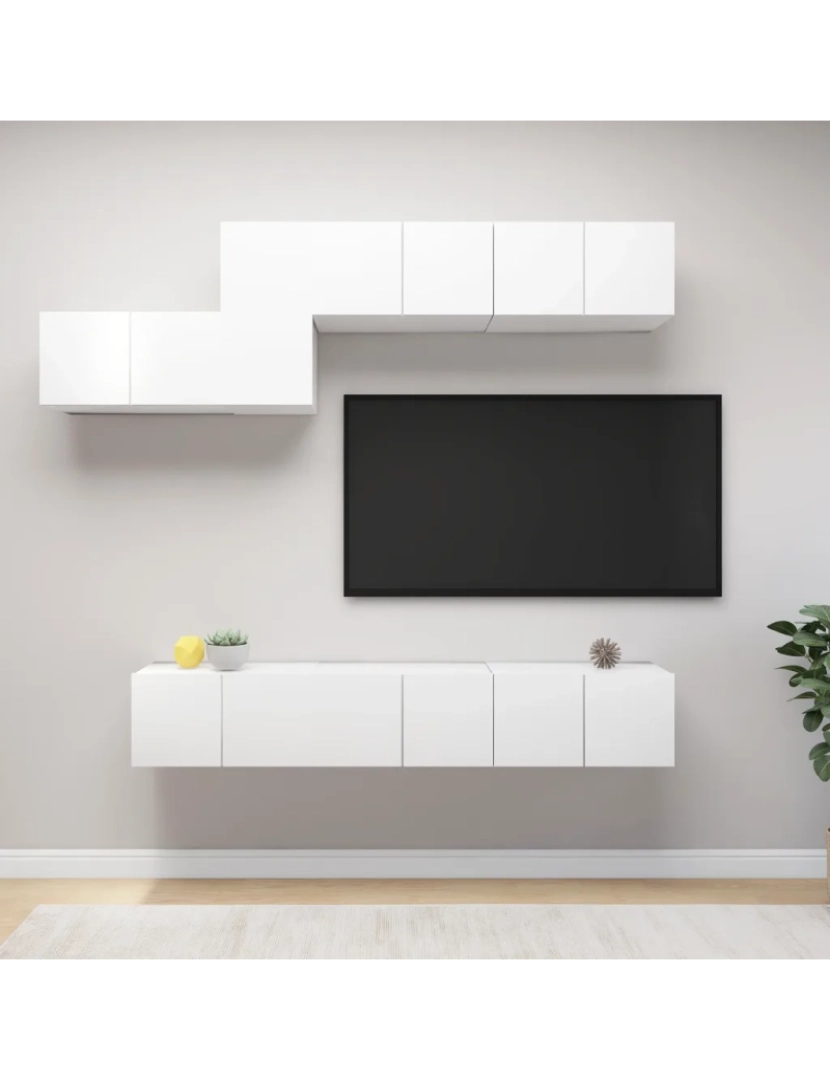 imagem de 7 pcs conjunto de móveis de TV，Mobiliário TV de Salon，Combinação Móvel TV contraplacado branco CFW5133621