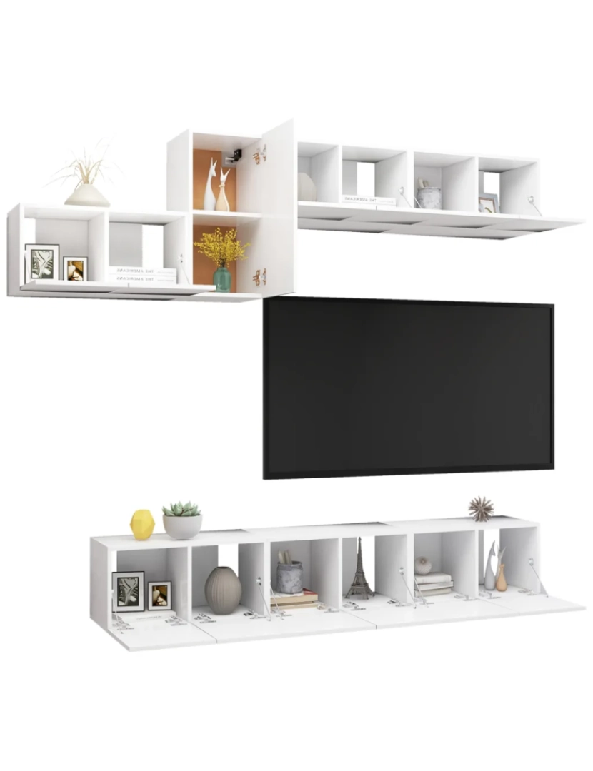 imagem de 7 pcs conjunto de móveis de TV，Mobiliário TV de Salon，Combinação Móvel TV contraplacado branco CFW5133623