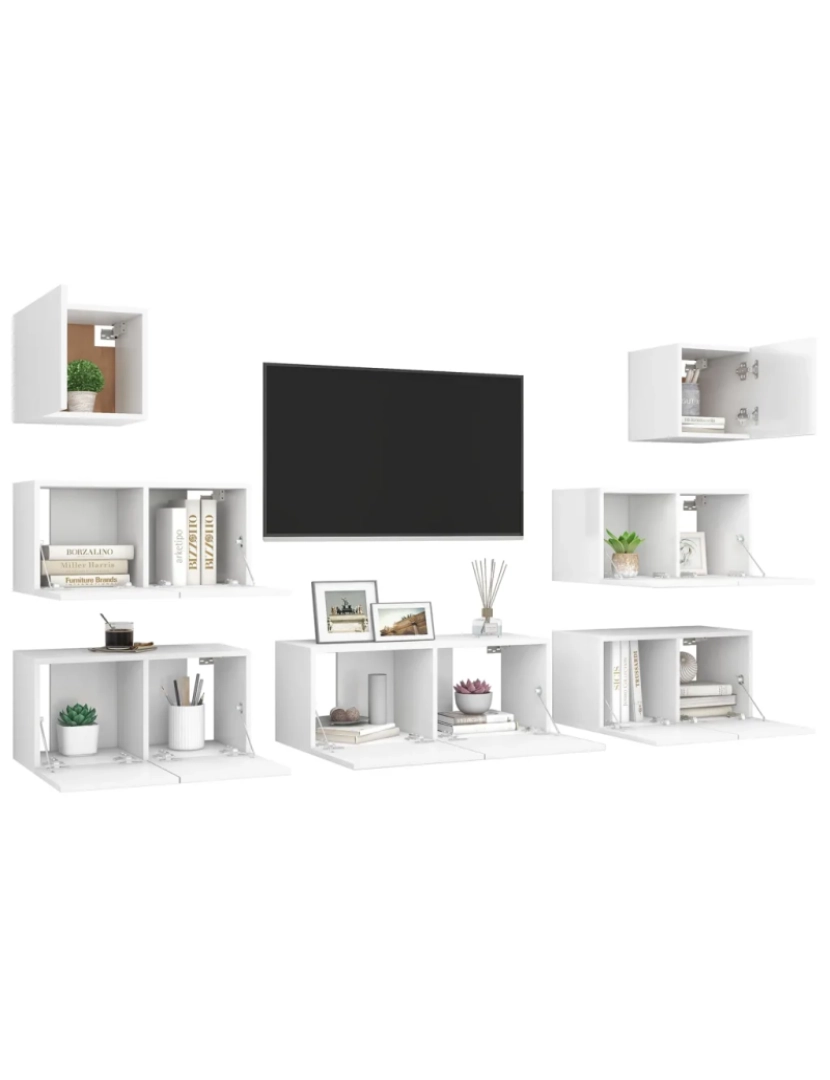 imagem de 7 pcs conjunto de móveis de TV，Mobiliário TV de Salon，Combinação Móvel TV contraplacado branco CFW5129333