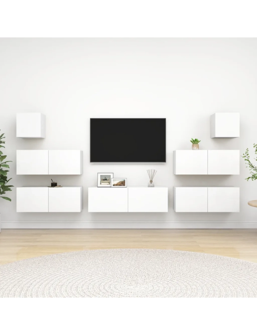 imagem de 7 pcs conjunto de móveis de TV，Mobiliário TV de Salon，Combinação Móvel TV contraplacado branco CFW8163071