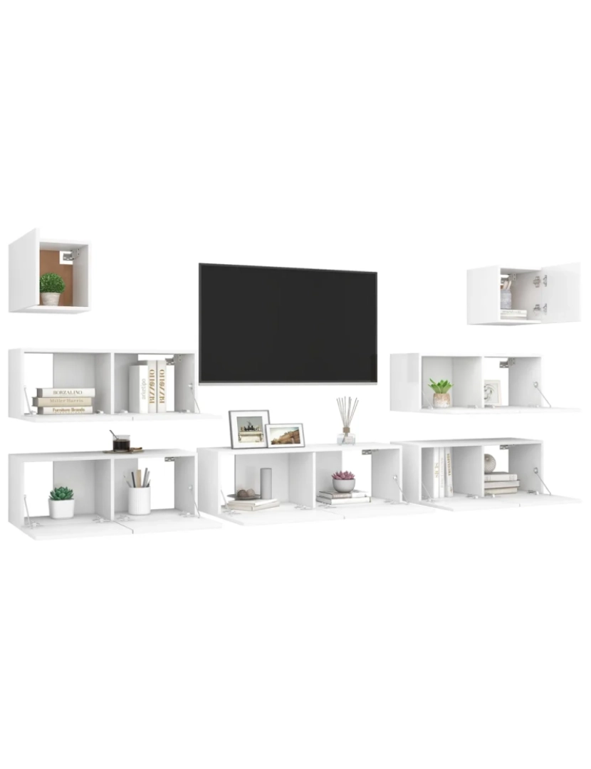 imagem de 7 pcs conjunto de móveis de TV，Mobiliário TV de Salon，Combinação Móvel TV contraplacado branco CFW8163073