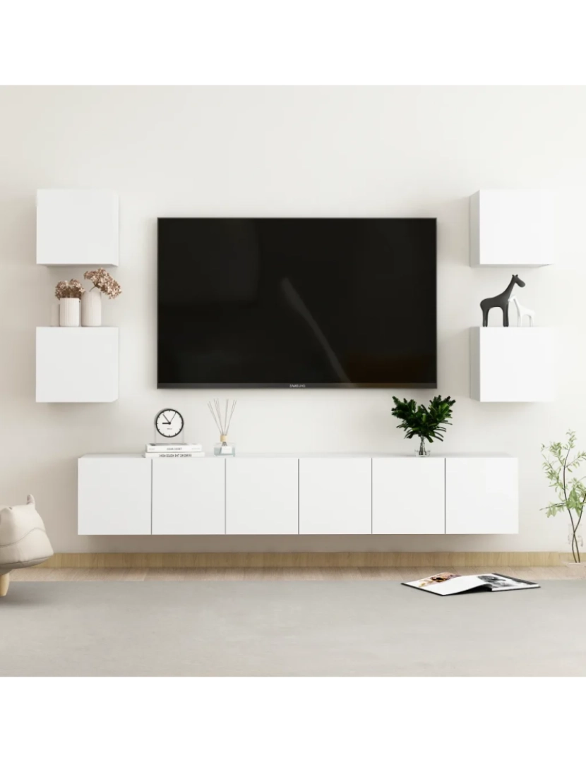 imagem de 7 pcs conjunto de móveis de TV，Mobiliário TV de Salon，Combinação Móvel TV contraplacado branco CFW5688951
