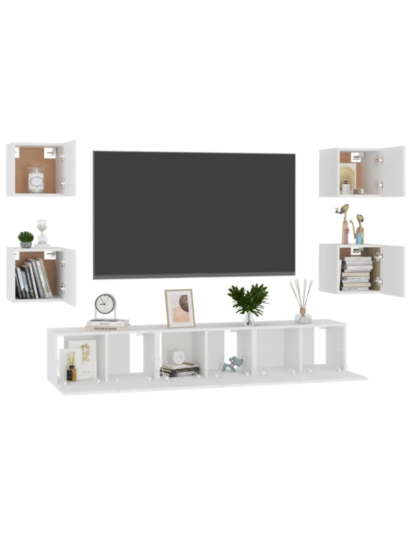 imagem de 7 pcs conjunto de móveis de TV，Mobiliário TV de Salon，Combinação Móvel TV contraplacado branco CFW5688953