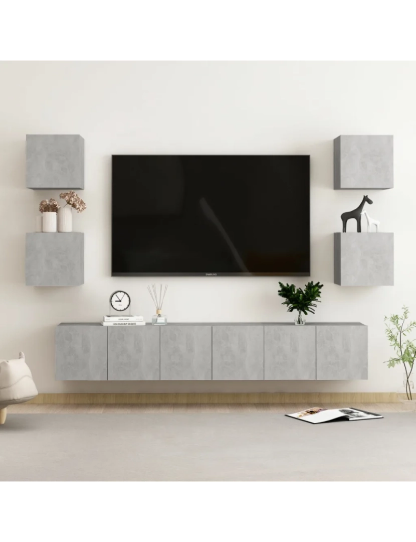 Vidaxl - 7 pcs conjunto de móveis de TV，Mobiliário TV de Salon，Combinação Móvel TV contraplacado cinzento cimento CFW734428