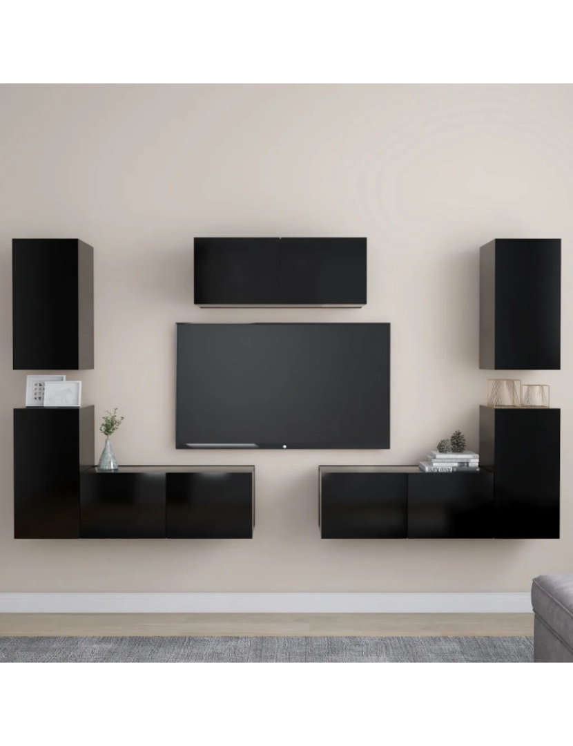 Vidaxl - 7 pcs conjunto de móveis de TV，Mobiliário TV de Salon，Combinação Móvel TV contraplacado preto CFW131283