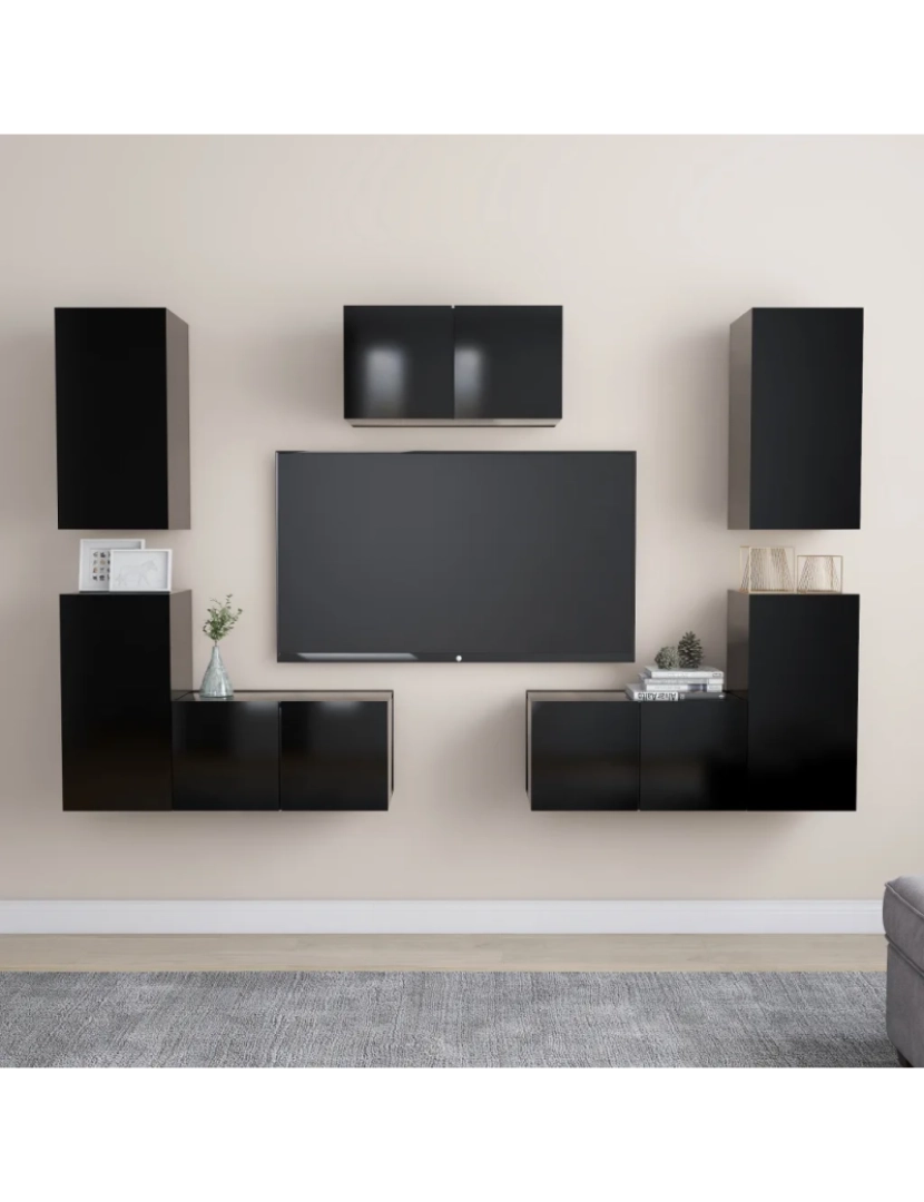 imagem de 7 pcs conjunto de móveis de TV，Mobiliário TV de Salon，Combinação Móvel TV contraplacado preto CFW5383141