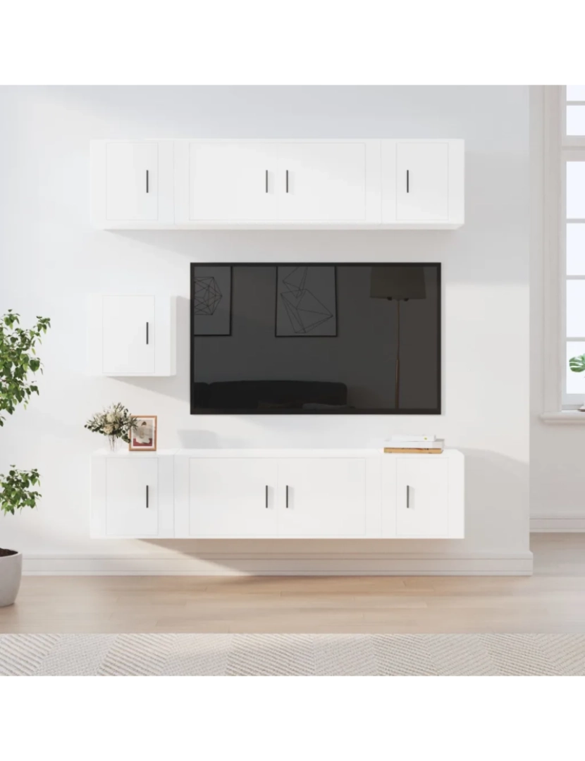 imagem de 7 pcs conjunto móveis de TV，Mobiliário TV de Salon，Combinação Móvel TV madeira processada branco brilhante CFW5928681
