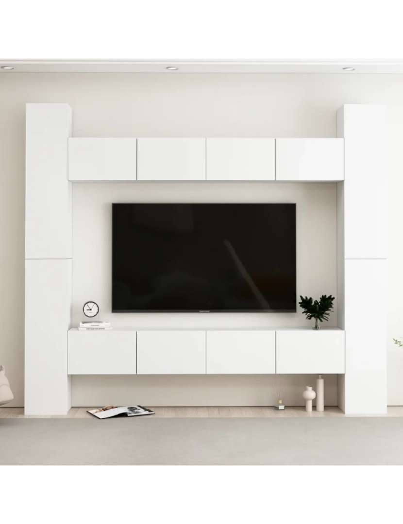 imagem de 8 pcs conjunto de móveis de TV，Mobiliário TV de Salon，Combinação Móvel TV contraplacado branco CFW5075301