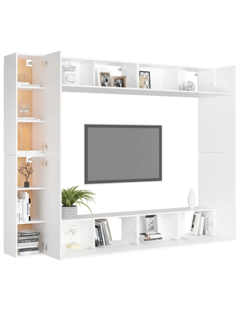 imagem de 8 pcs conjunto de móveis de TV，Mobiliário TV de Salon，Combinação Móvel TV contraplacado branco CFW6434813