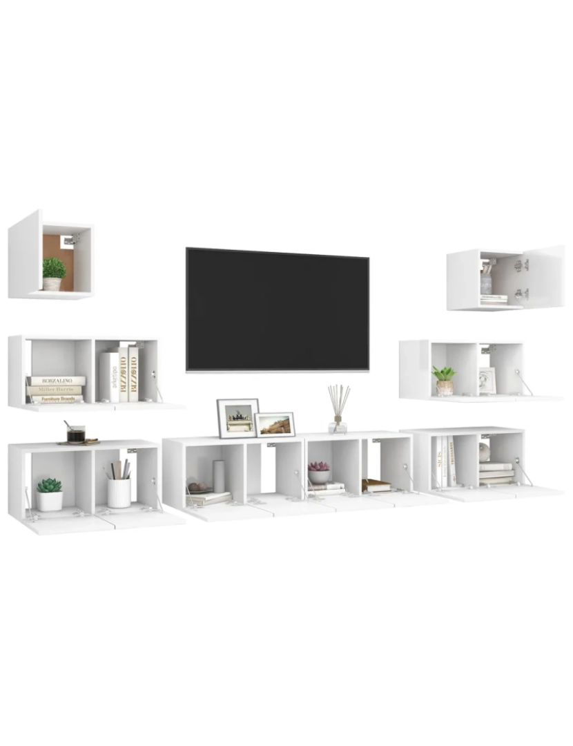 imagem de 8 pcs conjunto de móveis de TV，Mobiliário TV de Salon，Combinação Móvel TV contraplacado branco CFW4027243