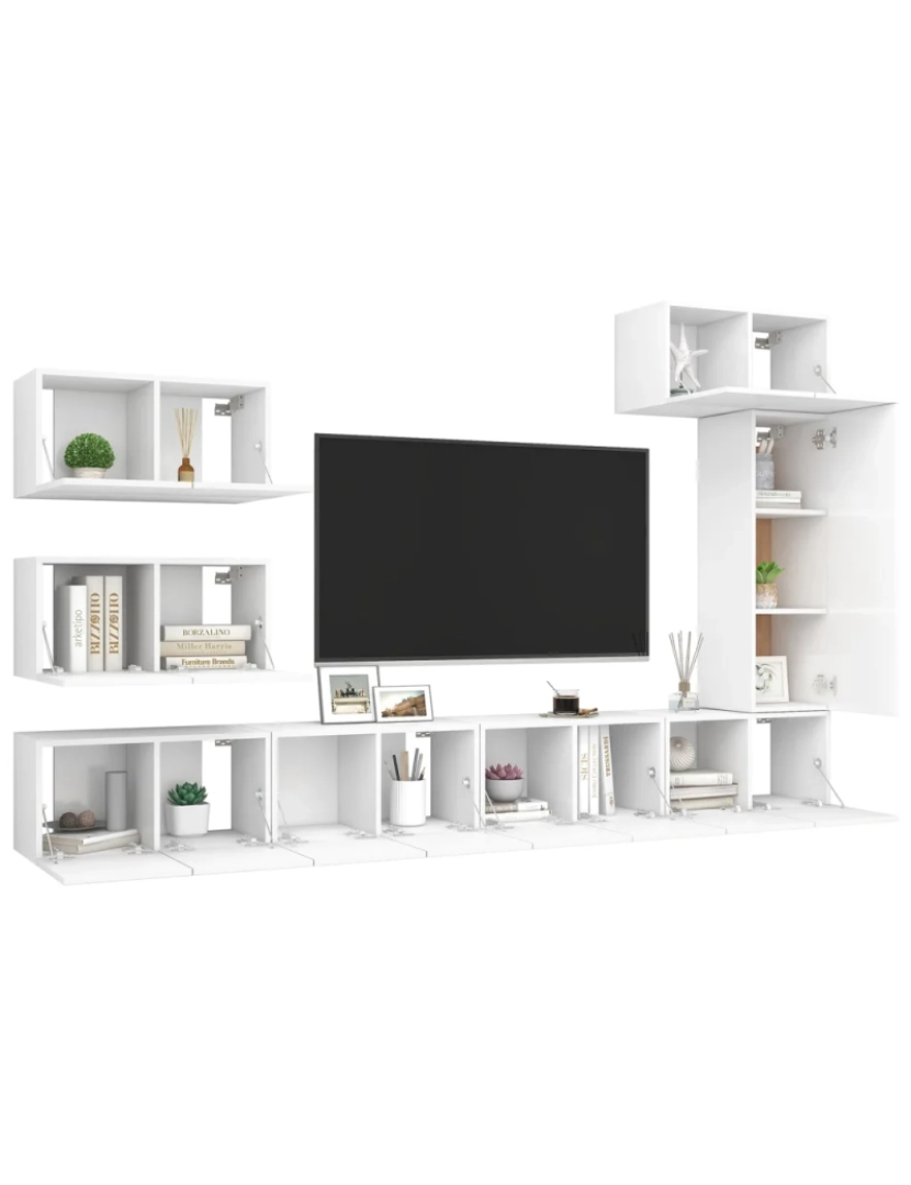 imagem de 8 pcs conjunto de móveis de TV，Mobiliário TV de Salon，Combinação Móvel TV contraplacado branco CFW9300883