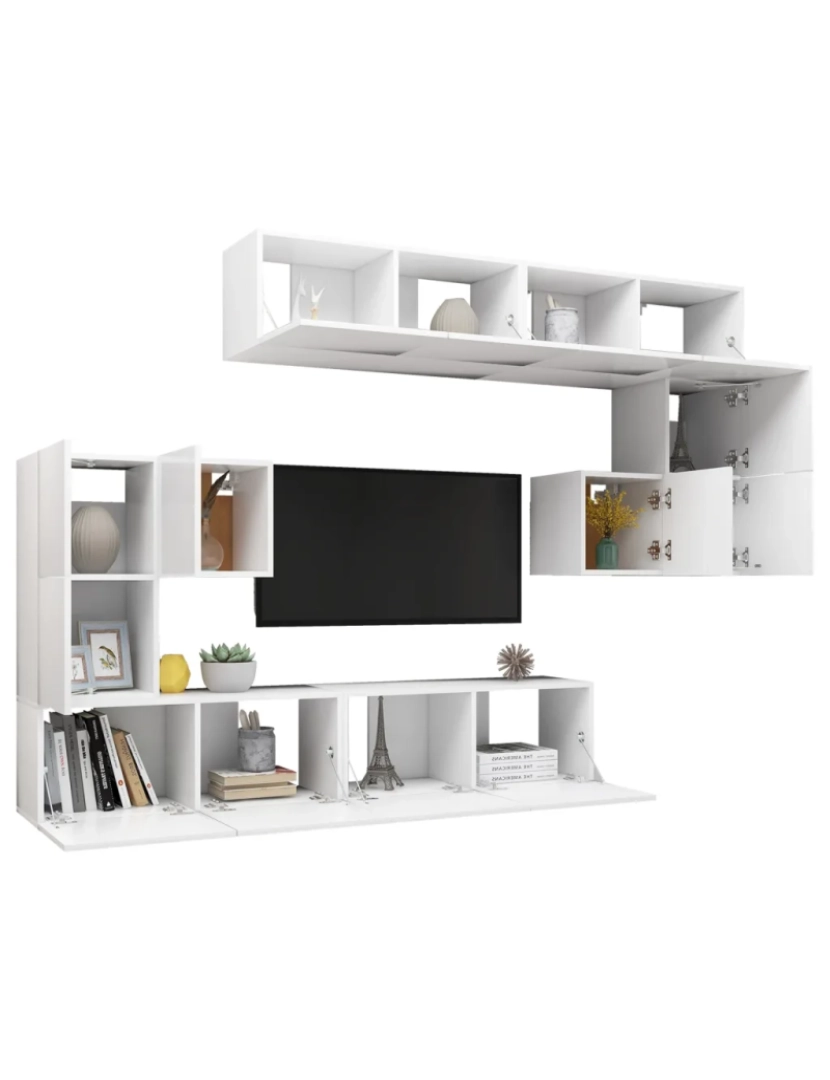 imagem de 8 pcs conjunto de móveis de TV，Mobiliário TV de Salon，Combinação Móvel TV contraplacado branco CFW5030993