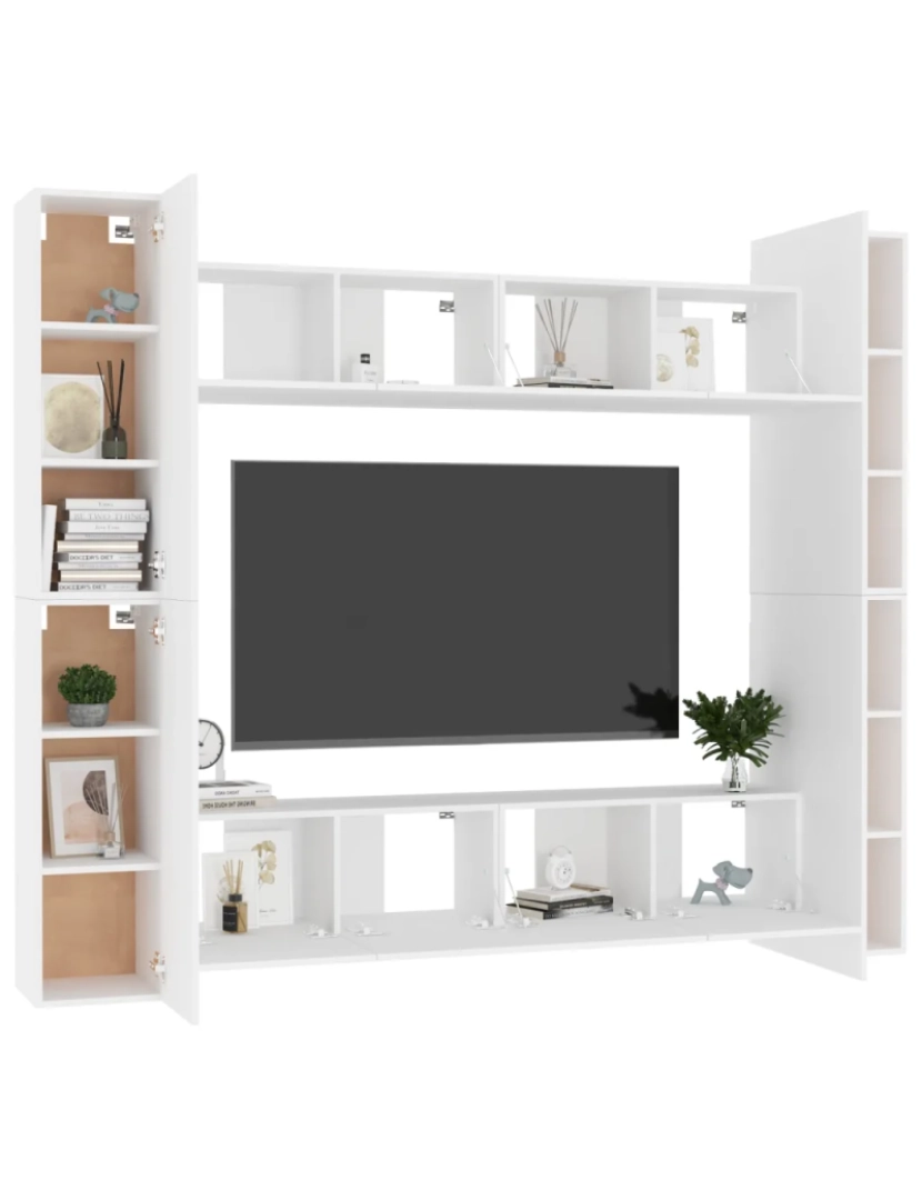 imagem de 8 pcs conjunto de móveis de TV，Mobiliário TV de Salon，Combinação Móvel TV contraplacado branco CFW5081383