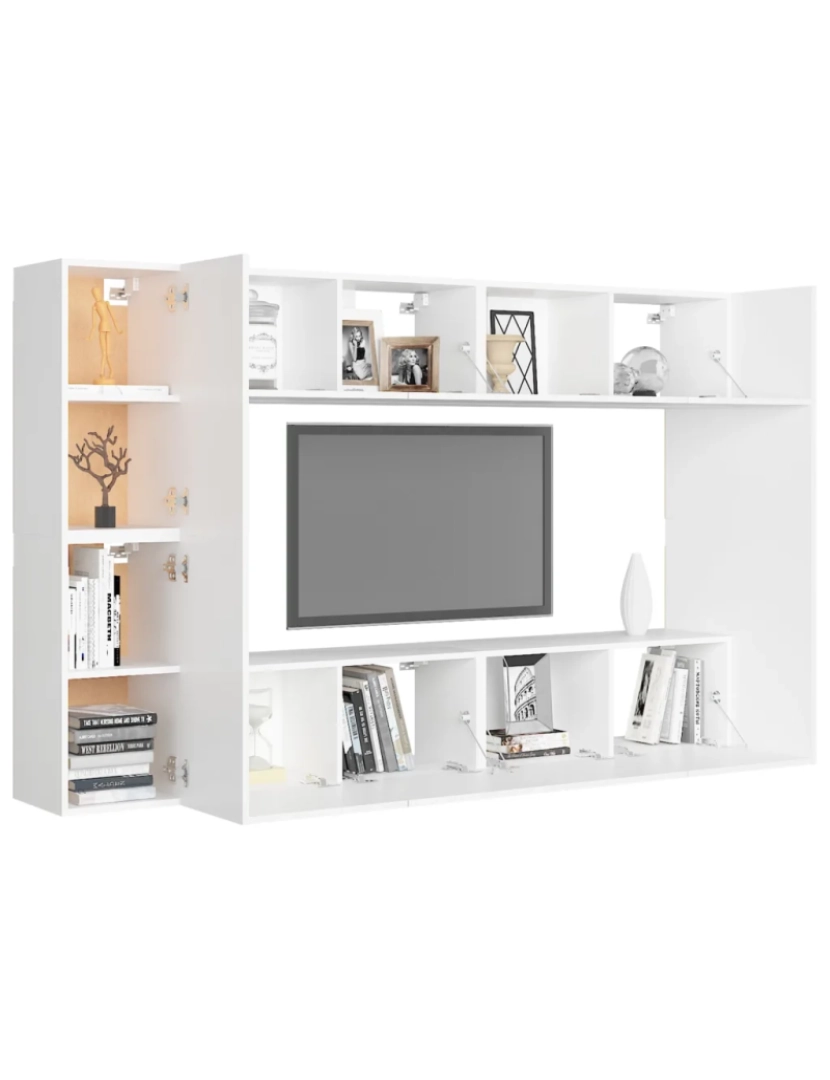 imagem de 8 pcs conjunto de móveis de TV，Mobiliário TV de Salon，Combinação Móvel TV contraplacado branco CFW4139353