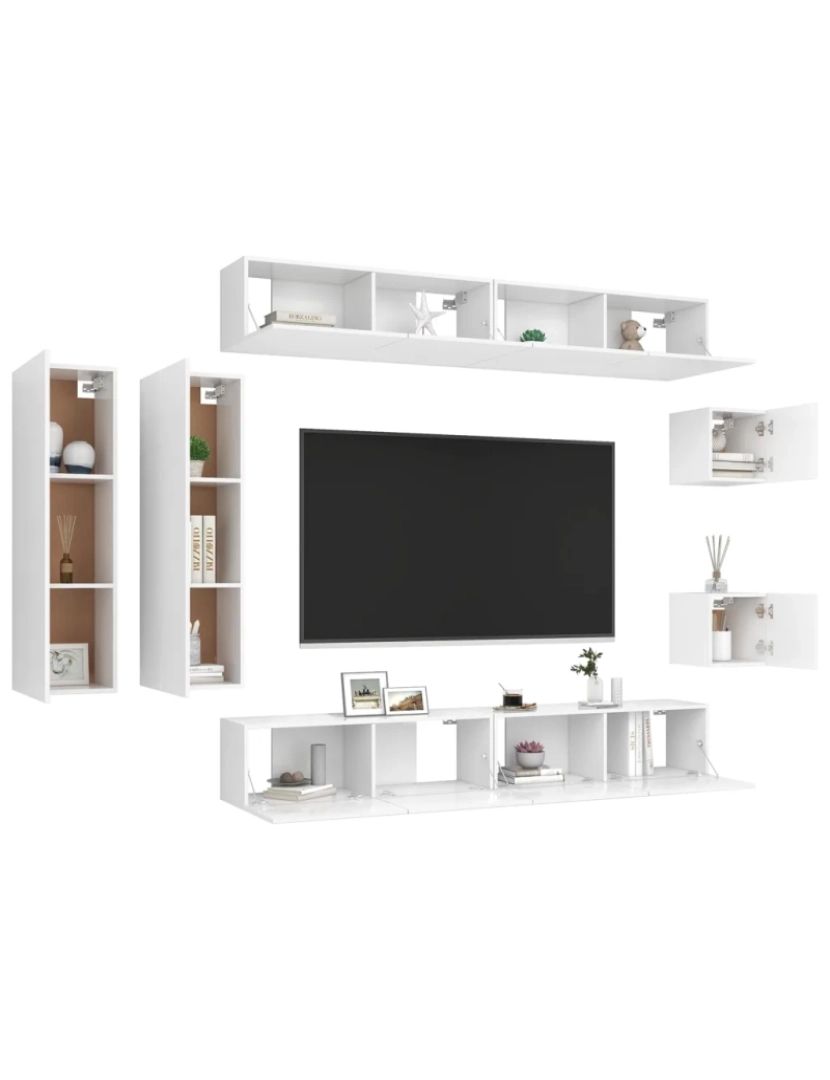 imagem de 8 pcs conjunto de móveis de TV，Mobiliário TV de Salon，Combinação Móvel TV contraplacado branco CFW1027423