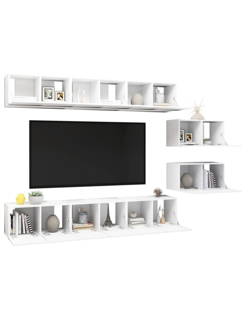 imagem de 8 pcs conjunto de móveis de TV，Mobiliário TV de Salon，Combinação Móvel TV contraplacado branco CFW3459643