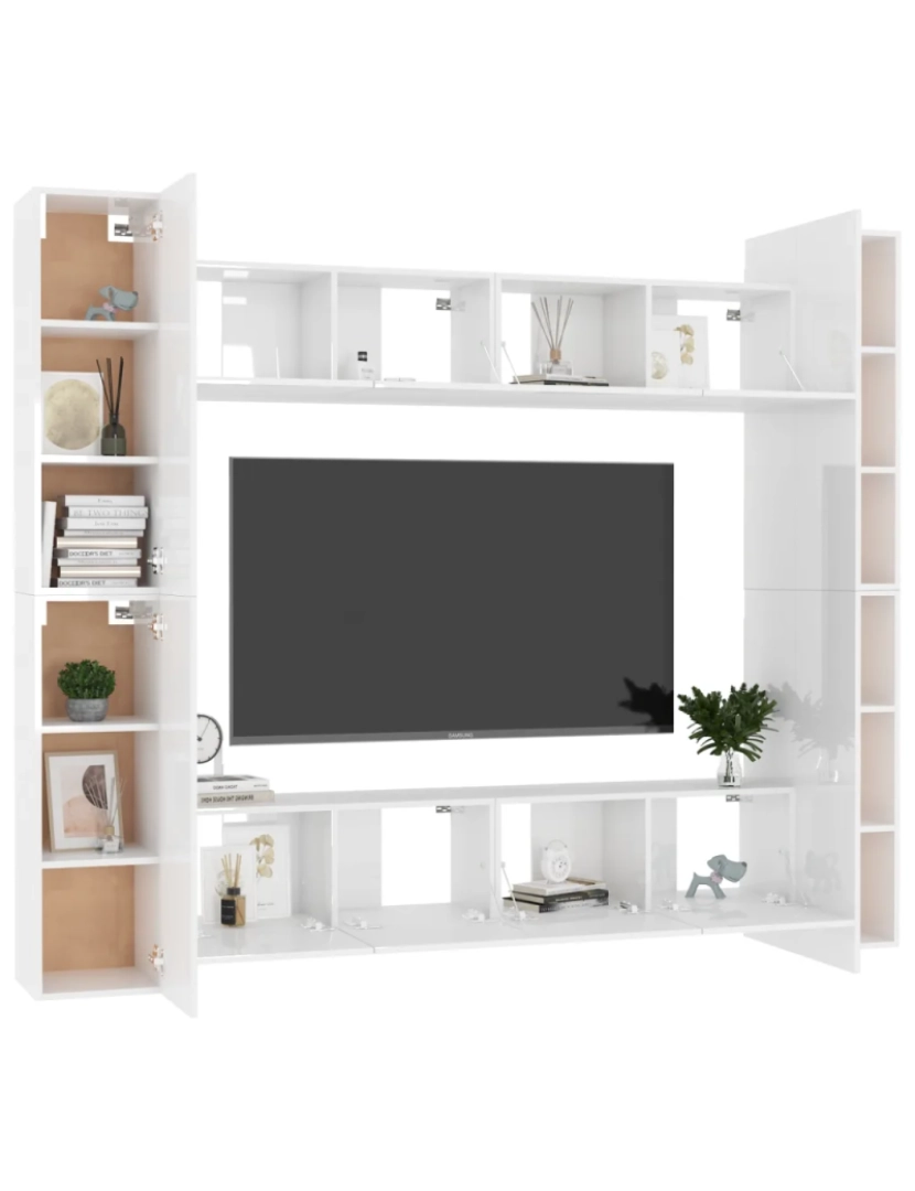 imagem de 8 pcs conjunto de móveis de TV，Mobiliário TV de Salon，Combinação Móvel TV contraplacado branco brilhante CFW7270573