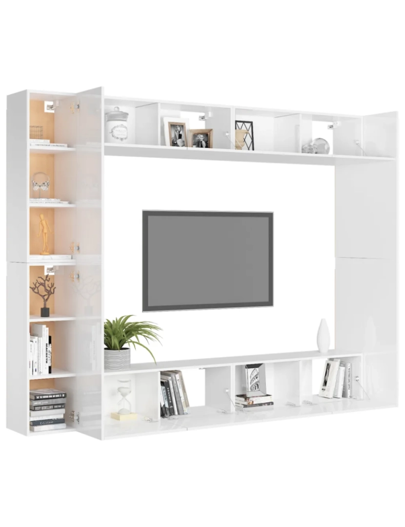 imagem de 8 pcs conjunto de móveis de TV，Mobiliário TV de Salon，Combinação Móvel TV contraplacado branco brilhante CFW4839193