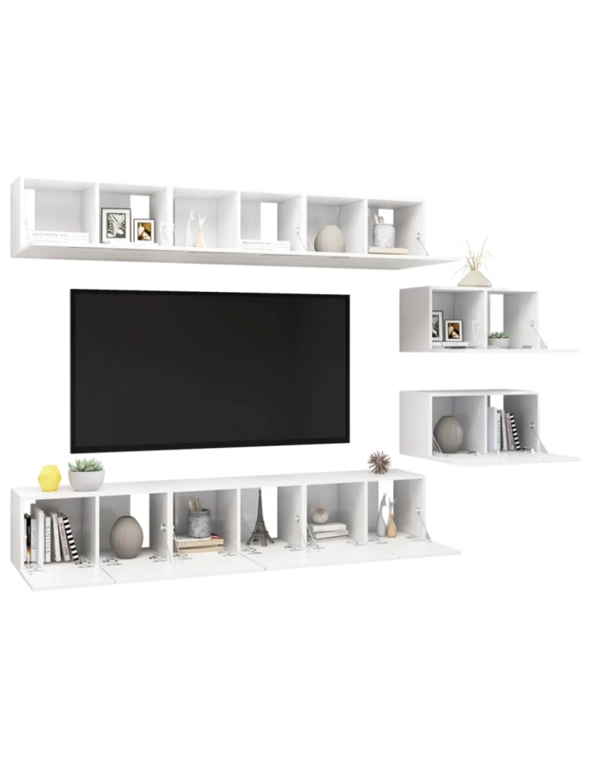 imagem de 8 pcs conjunto de móveis de TV，Mobiliário TV de Salon，Combinação Móvel TV contraplacado branco brilhante CFW1223903