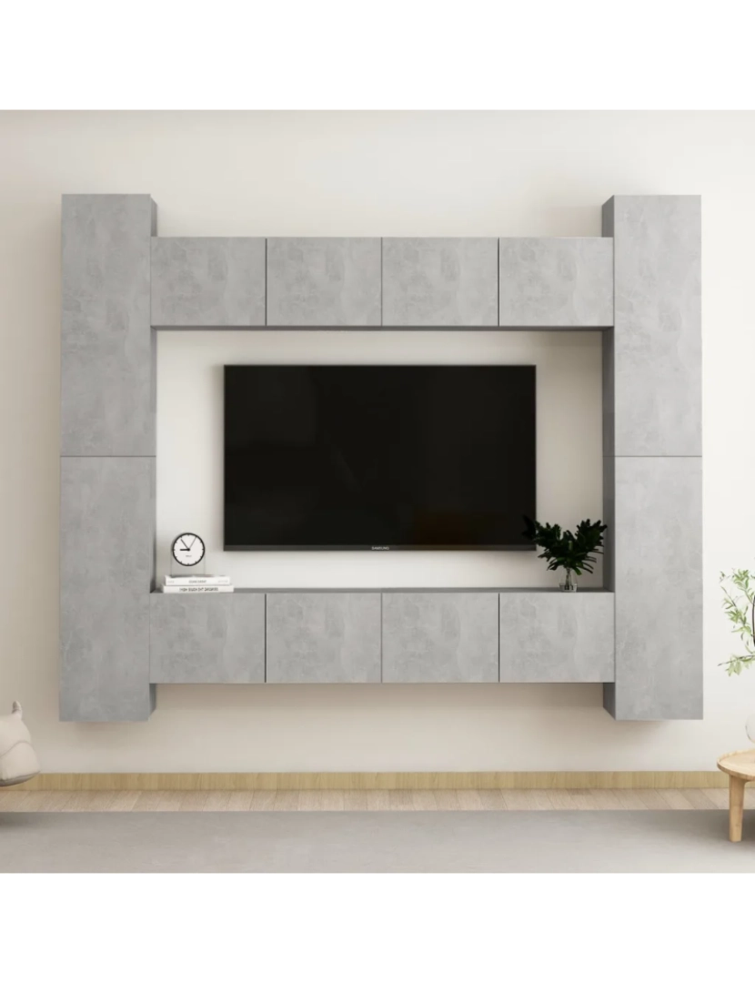 Vidaxl - 8 pcs conjunto de móveis de TV，Mobiliário TV de Salon，Combinação Móvel TV contraplacado cinzento cimento CFW575366