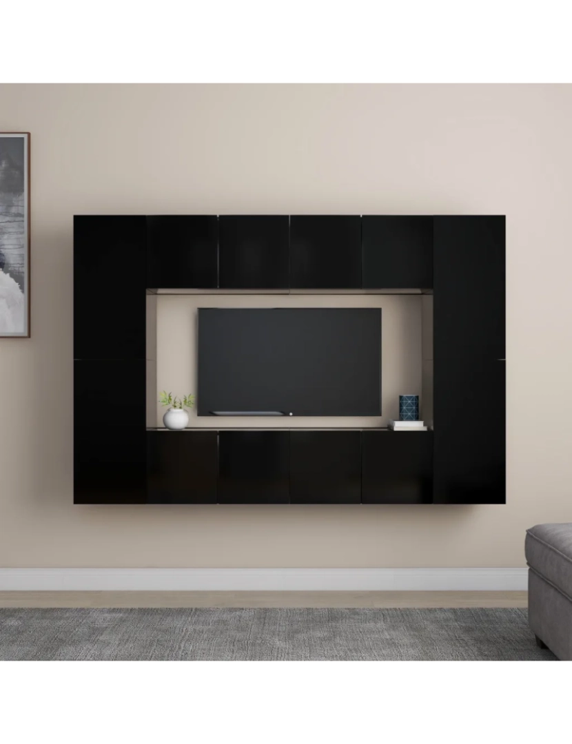 imagem de 8 pcs conjunto de móveis de TV，Mobiliário TV de Salon，Combinação Móvel TV contraplacado preto CFW9000401