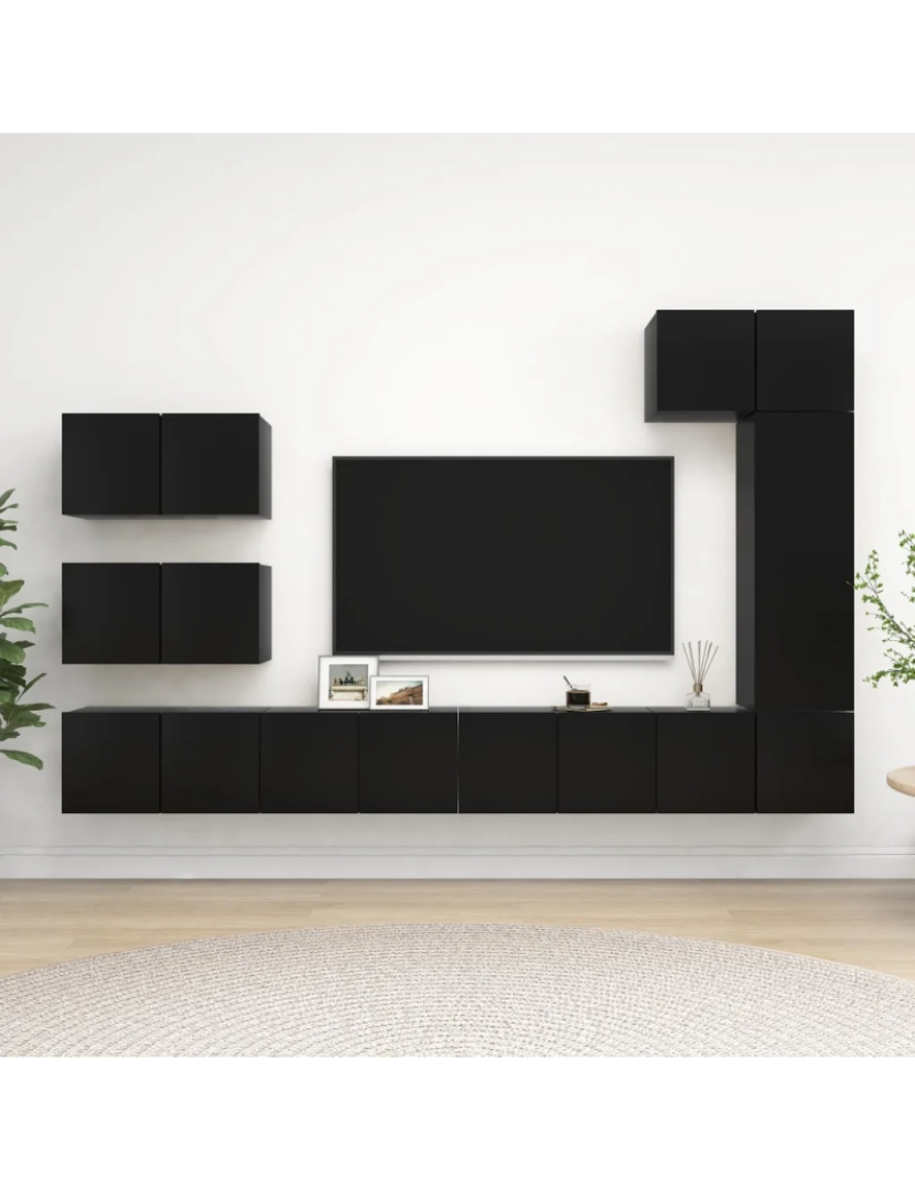 Vidaxl - 8 pcs conjunto de móveis de TV，Mobiliário TV de Salon，Combinação Móvel TV contraplacado preto CFW598073