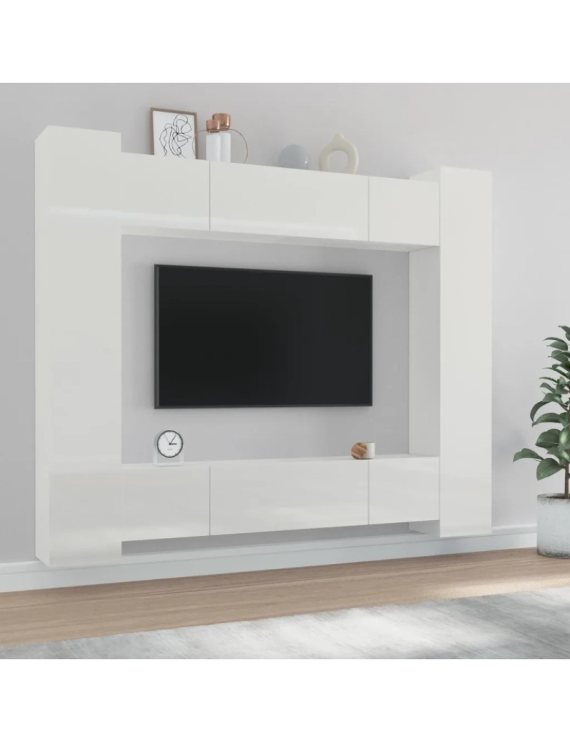 imagem de 8 pcs conjunto móveis de TV，Mobiliário TV de Salon，Combinação Móvel TV madeira processada branco brilhante CFW8267471