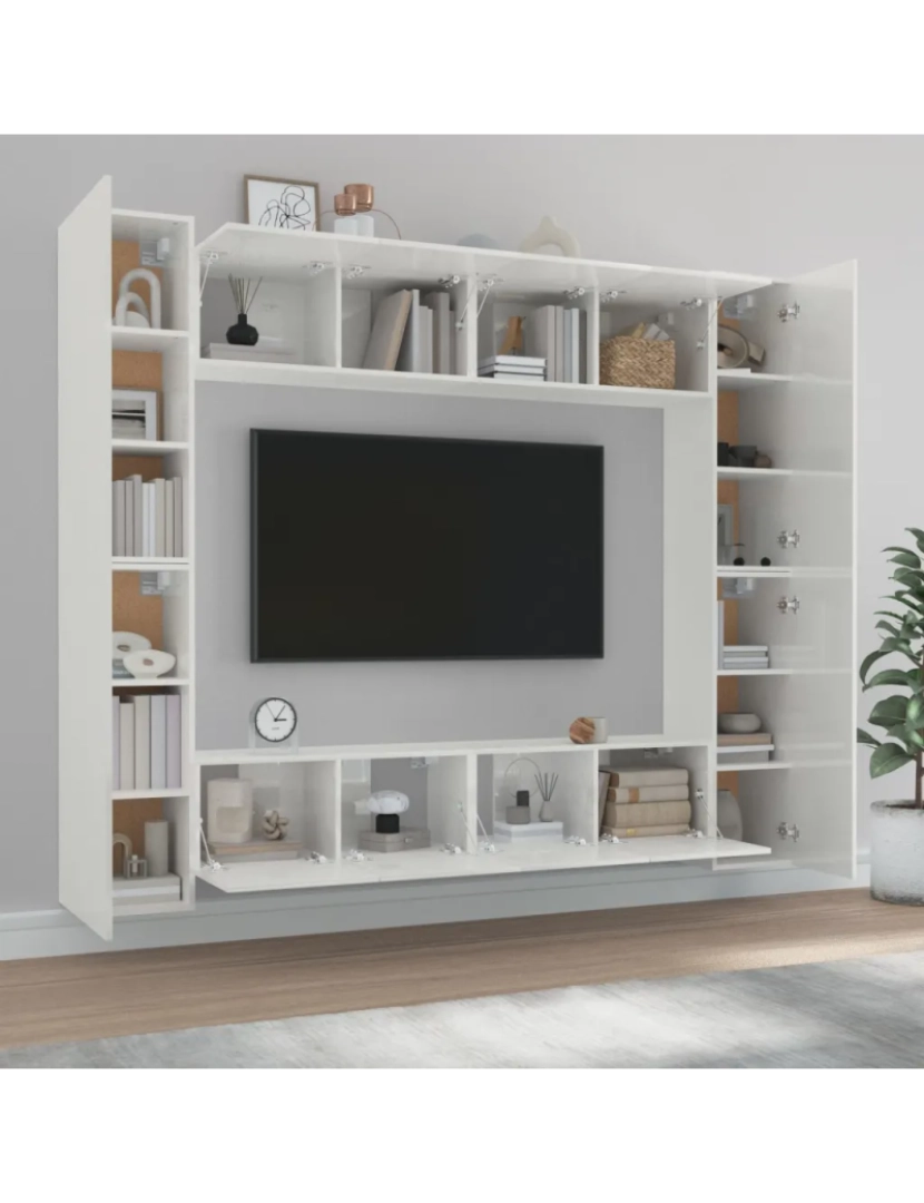 imagem de 8 pcs conjunto móveis de TV，Mobiliário TV de Salon，Combinação Móvel TV madeira processada branco brilhante CFW8267473