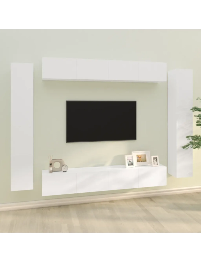 imagem de 8 pcs conjunto móveis de TV，Mobiliário TV de Salon，Combinação Móvel TV madeira processada branco brilhante CFW3051831